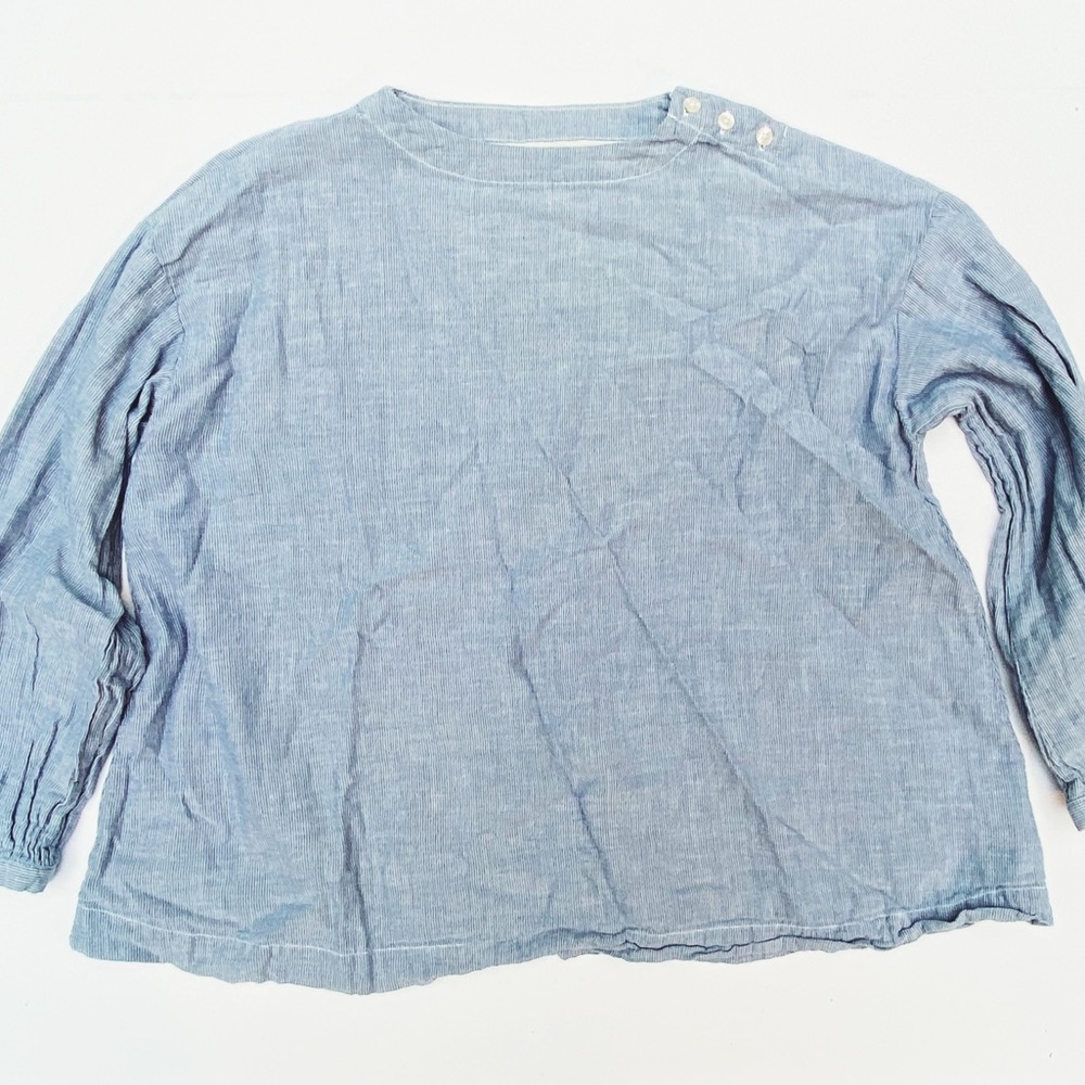 Muji Blue Minimal Blouse with Button Details